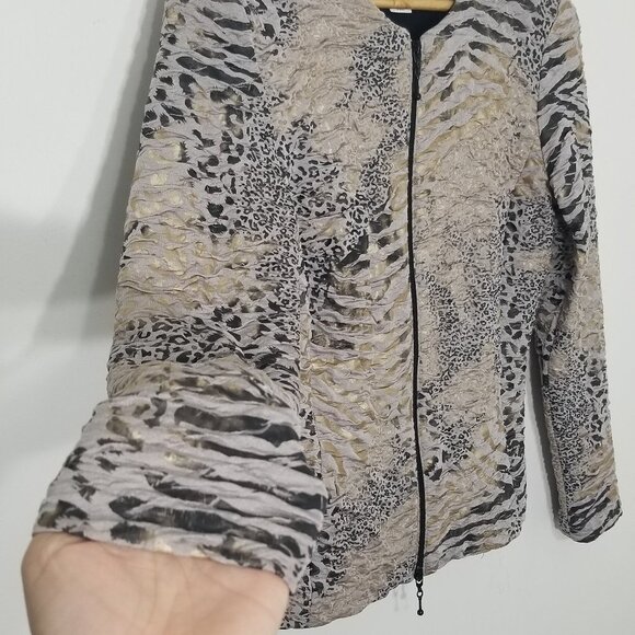 Michael Tyler Mixed  Animal Print Jacket Blazer Zipper Front Gold Shine Size XS - Picture 3 of 10